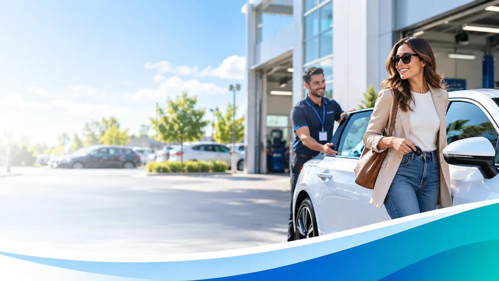 Driver collecting a replacement car at a dealership