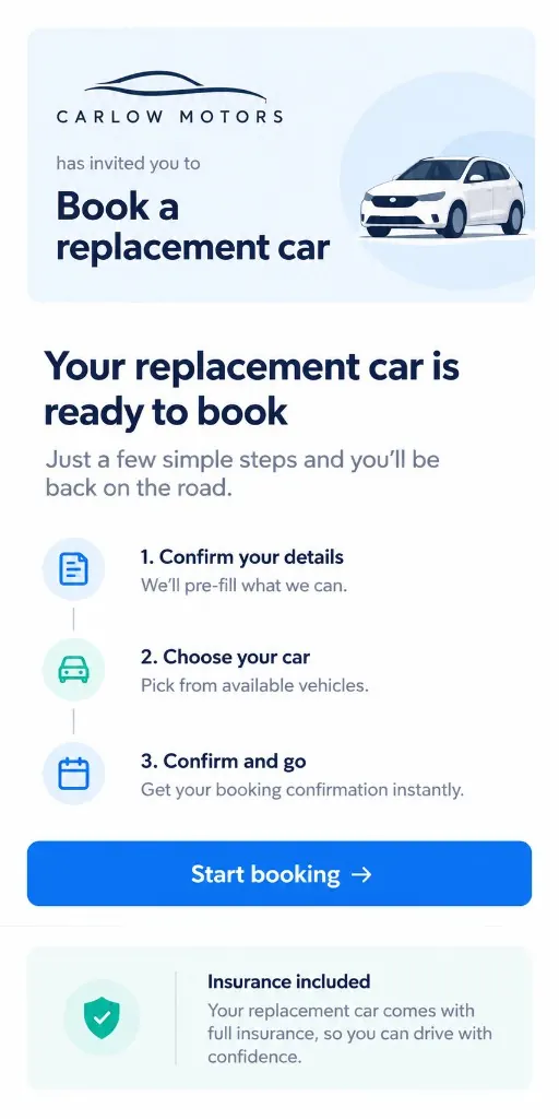 MoveVia dealership invitation booking screen