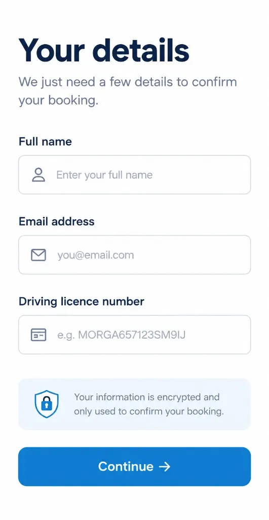 MoveVia customer details confirmation screen
