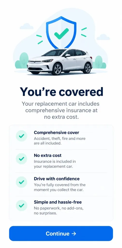 MoveVia replacement car insurance information screen